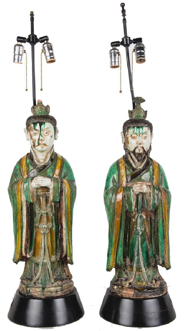 PAIR OF CHINESE GREEN GLAZED CERAMIC FIGURAL TABLE (1 of 12)
