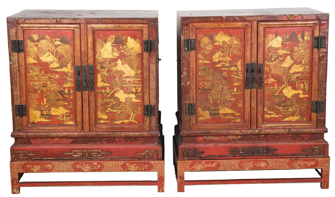 PAIR OF CHINESE LACQUERED CABINETS ON STAND (1 of 13)