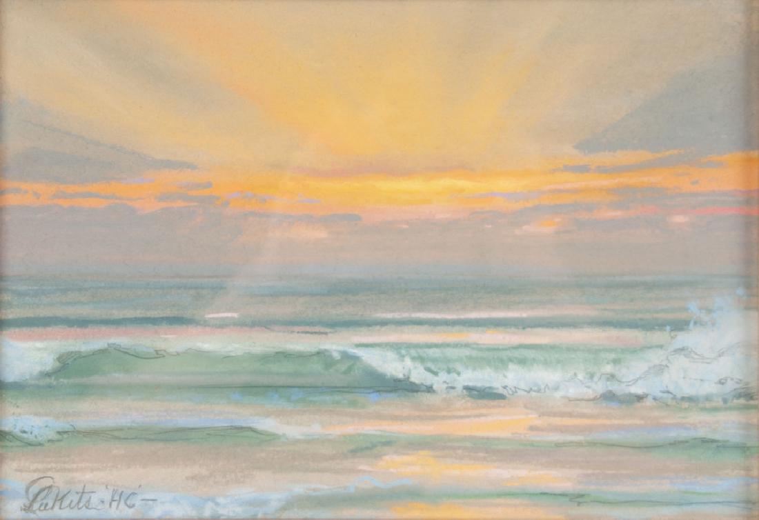 THEODORE LUKITS: "SUNSET OVER OCEAN WITH RAYS OF LIGHT": pastel on paper signed lower left 8 3/4 x 13 inches sight