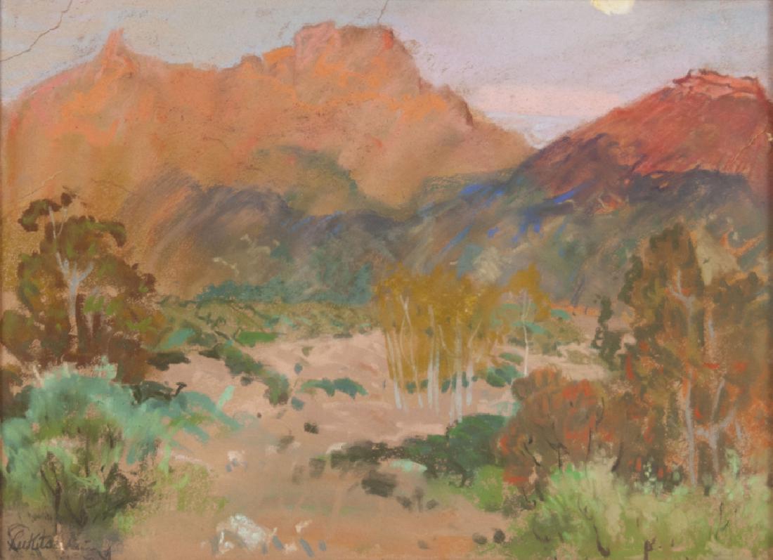 THEODORE LUKITS: "MOUNTAIN LANDSCAPE": pastel on paper signed lower left Condition: with three tears to paper around edges 10 3/4 x 14 3/4 inches sight