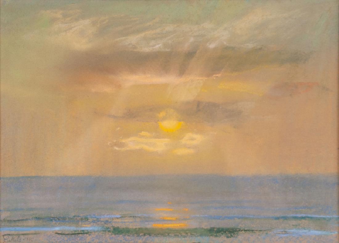 THEODORE LUKITS: "SUNSET SEASCAPE": pastel on paper signed lower left 10 1/2 x 15 inches sight
