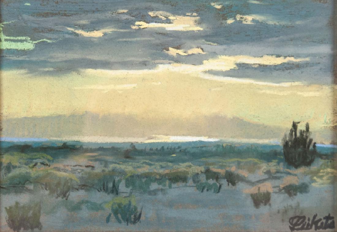 THEODORE LUKITS: "DESERT LANDSCAPE": pastel on paper signed lower right 7 1/4 x 10 1/2 inches sight