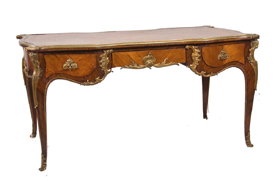 LOUIS XV ORMOLU-MOUNTED BUREAU PLAT: 58 inches wide; 33 1/2 inches deep; 29 1/2 inches high