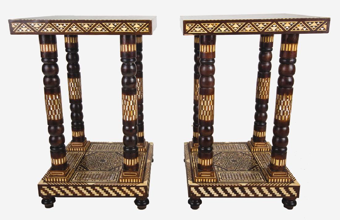 PAIR OF SQUARE MOORISH INLAID TABLES: 19 1/2 inches wide; 19 1/2 inches deep; 30 1/2 inches high