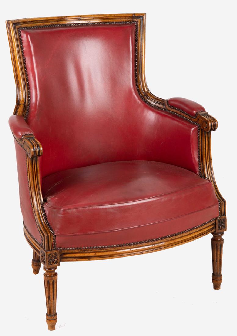 PAIR OF ITALIAN LOUIS XVI STYLE WALNUT BERGERES: 36 inches high