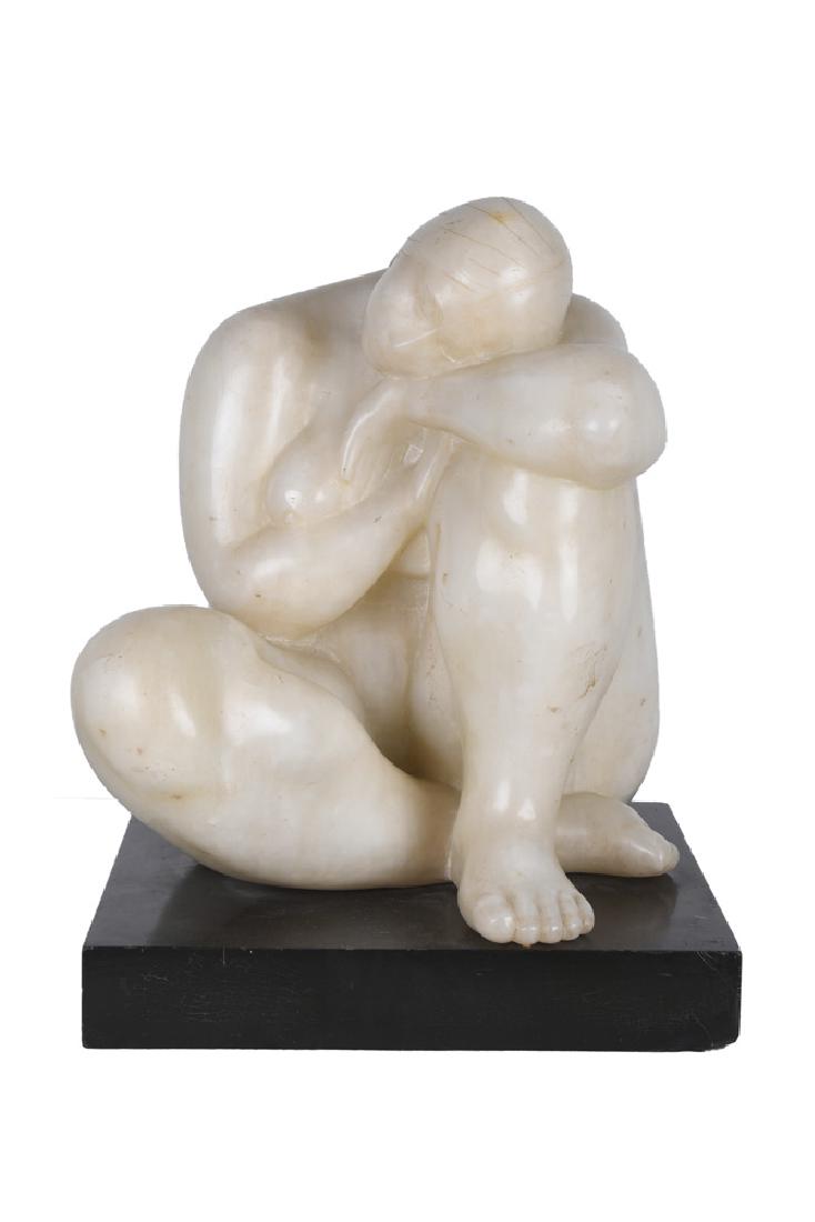 FELIPE CASTANEDA: "SEATED FIGURE": onyx inscribed 'F. Castaneda 1967' set atop wood plinth 12 1/2 inches high; total height: 14 1/2 inches