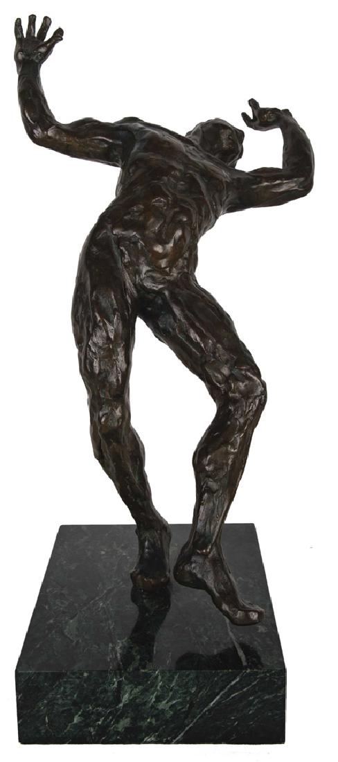 ANTHONY QUINN: "STANDING MALE FIGURE": circa 1984 bronze with brown patina inscribed & dated in casting 16 inches high