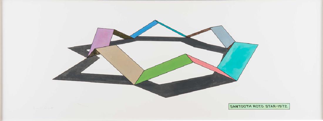 RONALD DAVIS: "SAWTOOTH ROTO STAR-1972": circa 1972 cel-vinyl acrylic on paper signed lower left 16 x 42 inches
