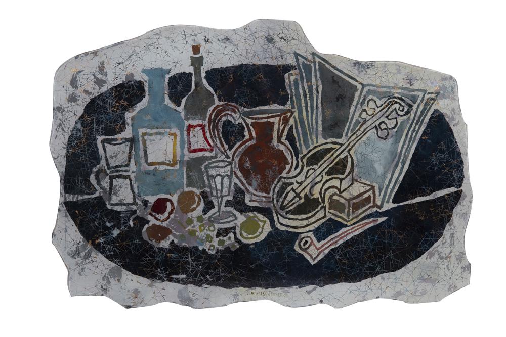 DUILIO BARNABE (DUBE): "WALL PLAQUE": circa 1956 Fontana Arte signed "DubÃ© Fontana Arte" lower center edge of plaque 30 x 46 inches