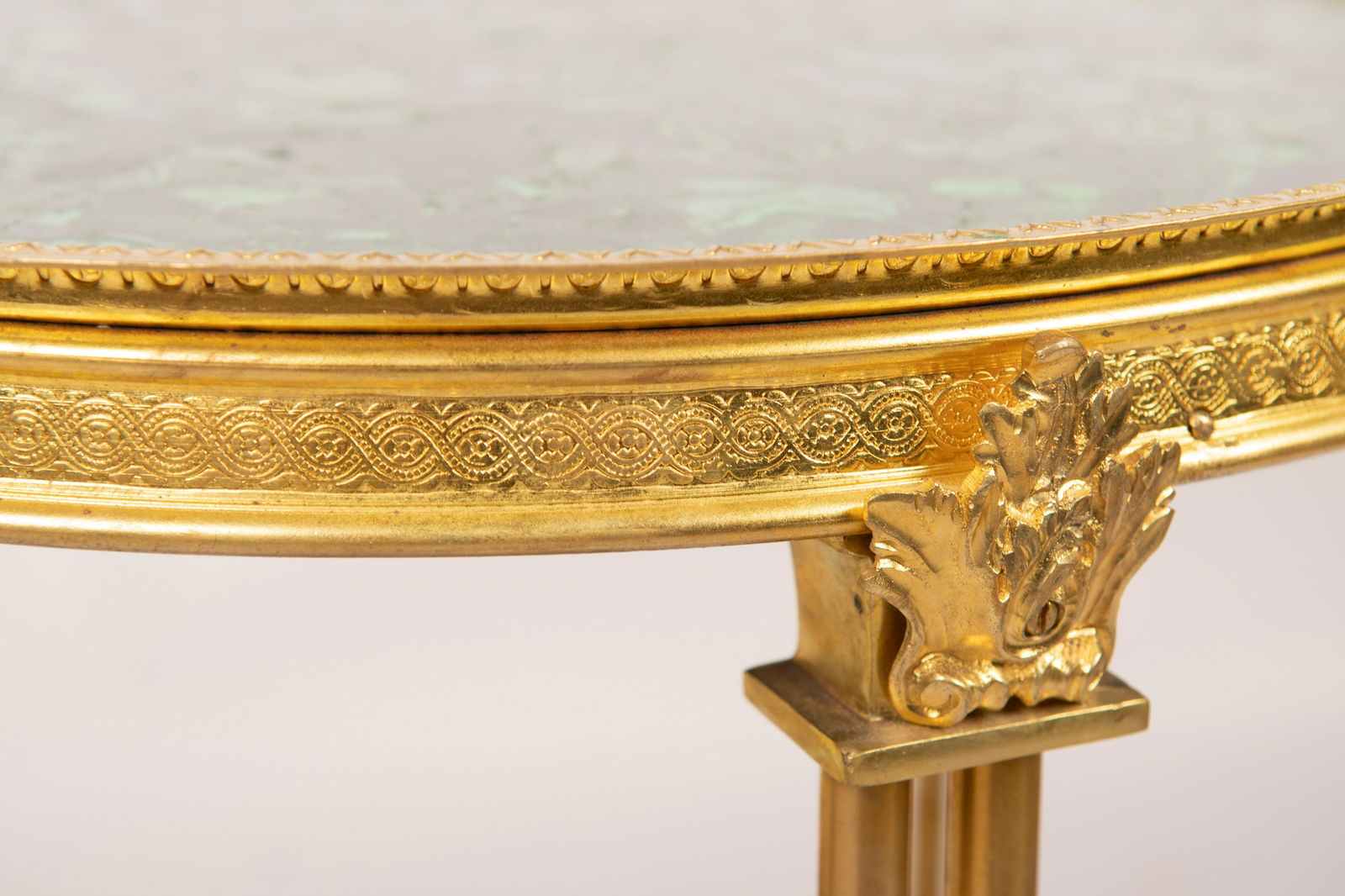 PAIR OF FRENCH GILT BRONZE & MALACHITE DECORATED: 20 1/2 inches diameter; 27 1/2 inches high
