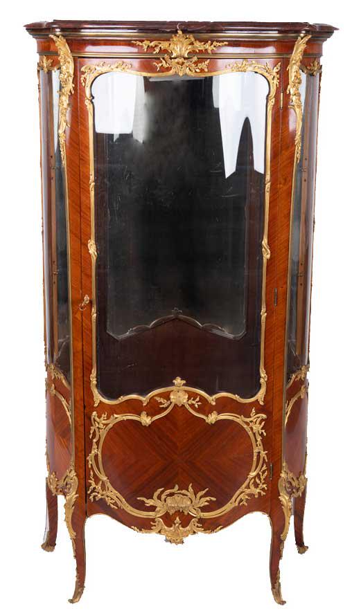 LOUIS XV STYLE KINGWOOD & ORMOLU MOUNTED VITRINE: inscribed 'Linke' 30 inches wide; 15 inches deep; 61 inches high
