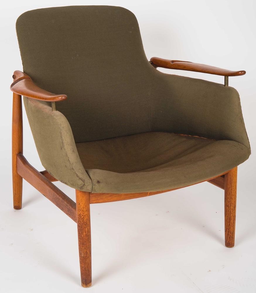 FINN JUHL: LOUNGE CHAIR: circa 1953, Niels Vodder Denmark model NV-53 Condition: original upholstery Provenance: The Estate of Mario Zamparelli 28 1/2 inches high
