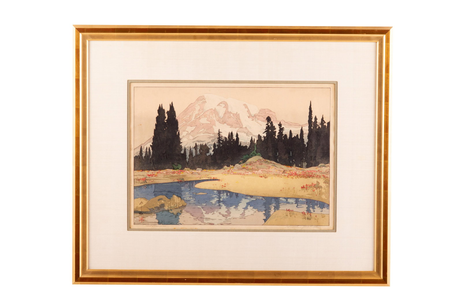 HIROSHI YOSHIDA: "MOUNT RAINIER": with seals, signed, and titled sheet size 15 1/2 x 21 1/2 inches