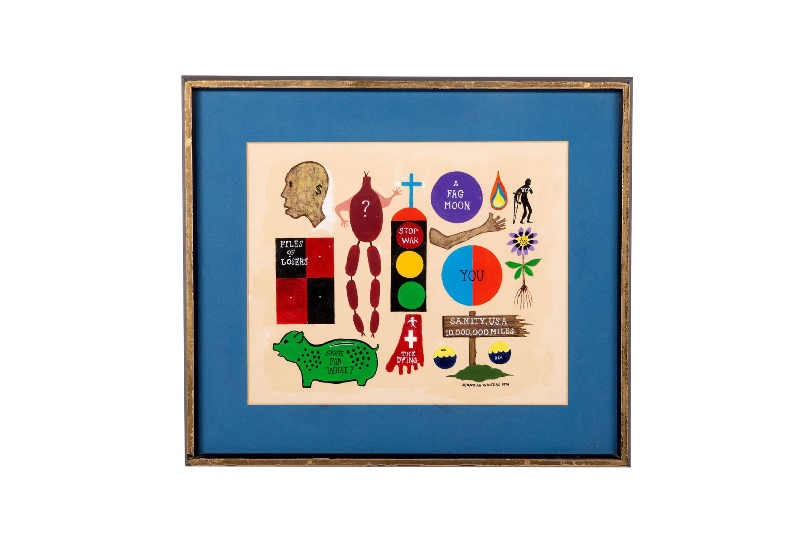 JONATHAN WINTERS: "UNTITLED": circa 1978 gouache on paper signed lower right 12 x 14 inches