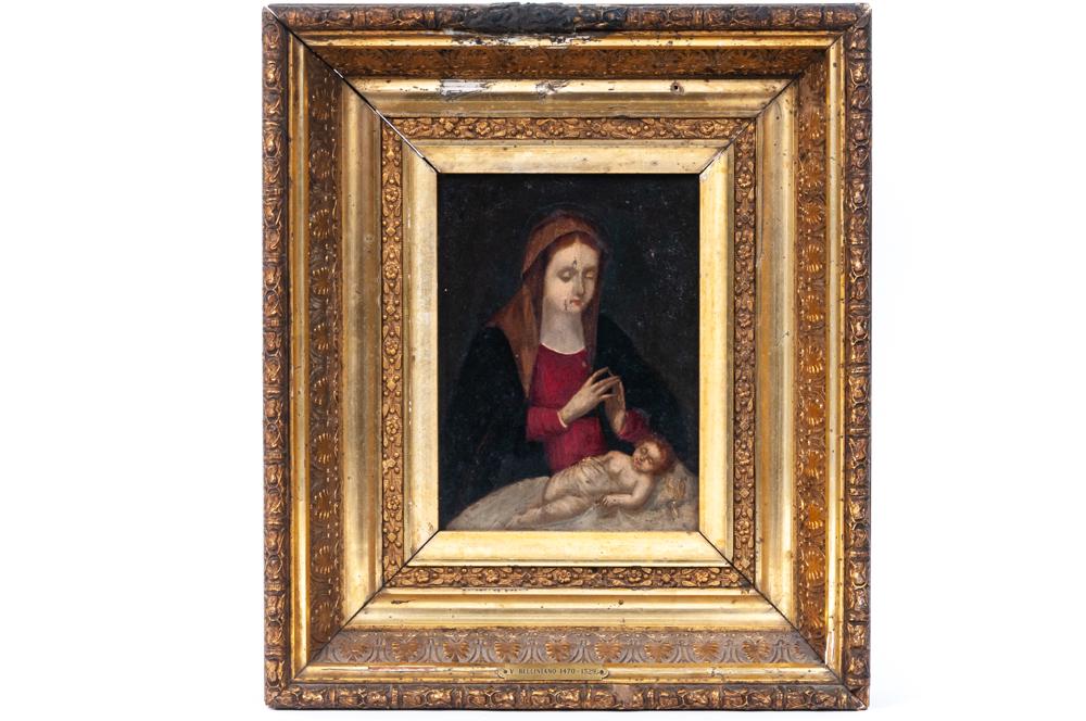 ATTRIBUTED TO VITTORE DI MATTEO BELLIAMIANO: "MADONNA &: oil on copper Provenance: The Estate of Mary Carlisle, Beverly Hills 6 1/2 x 4 3/4 inches