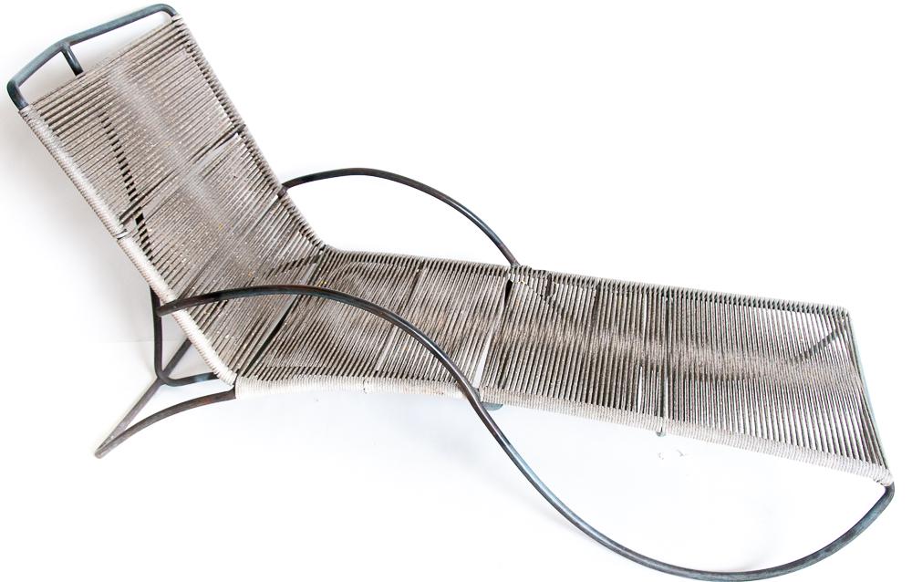 WALTER LAMB: CHAISE LOUNGE: bronze tubing and rope