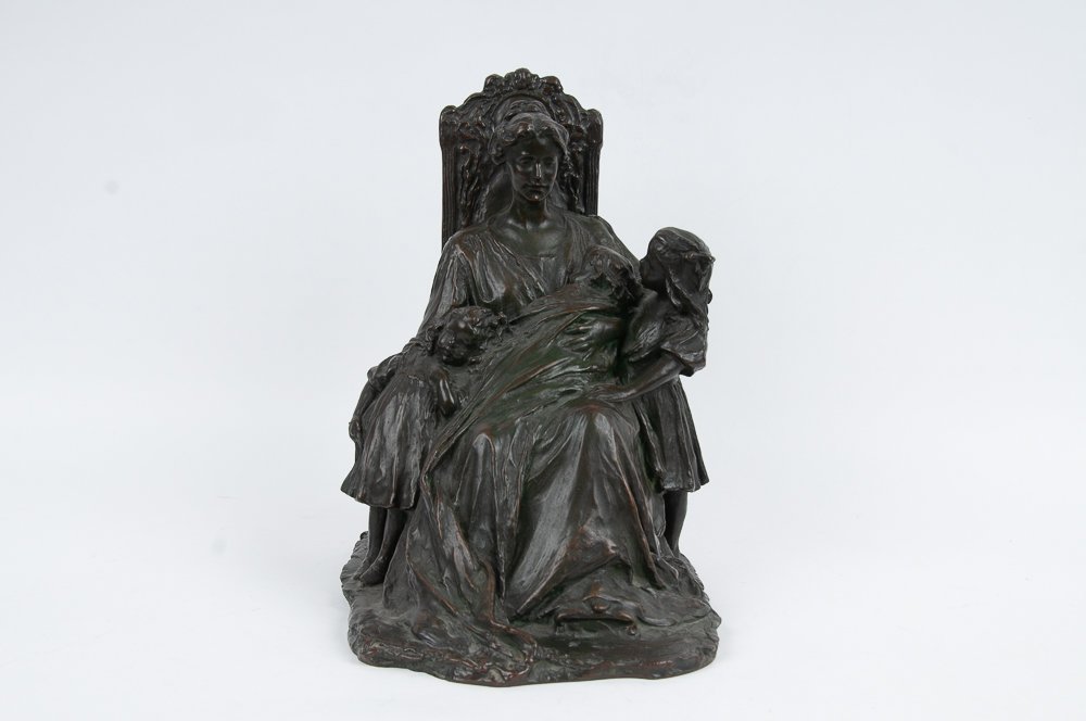 BESSIE POTTER VONNOH: "MOTHERHOOD": circa 1902 Roman Bronze Works, N.Y. bronze with brown patina inscribed and dated in casting Provenance: The Estate of Jo-Ann & David Shore 12 inches high