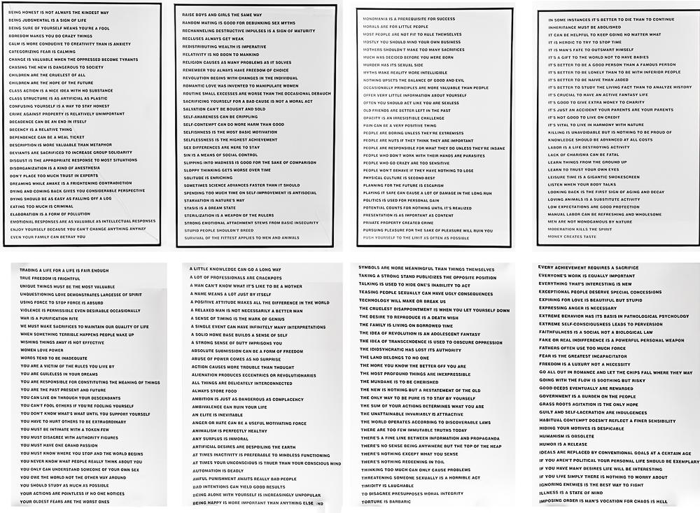 JENNY HOLZER: SET OF EIGHT 'ALPHABET' LITHOGRAPHS: four framed; four unframed each measuring 34 x 23 inches