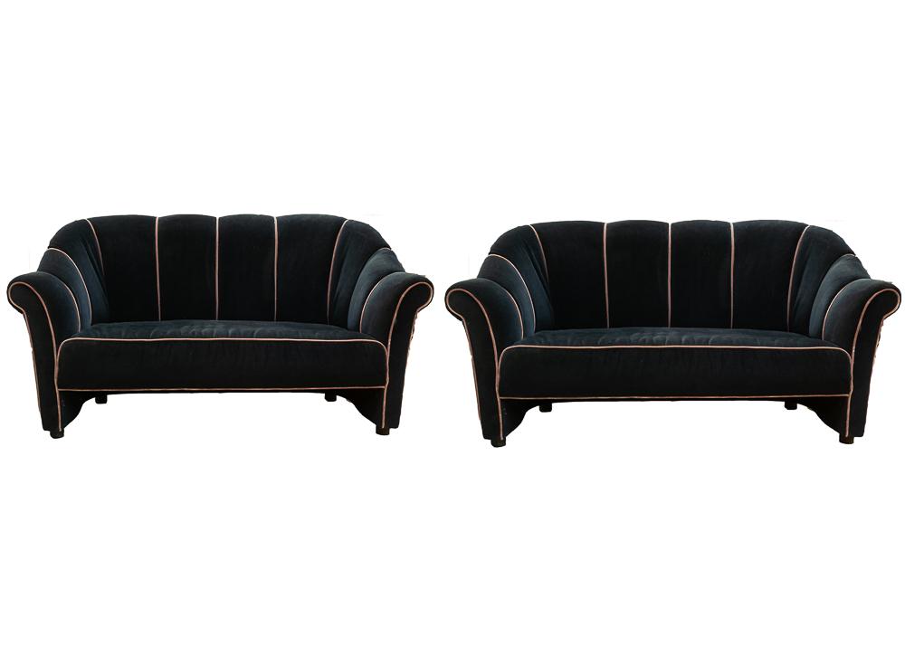 AFTER JOSEF HOFFMANN: PAIR OF MOHAIR SOFAS: 64 inches wide