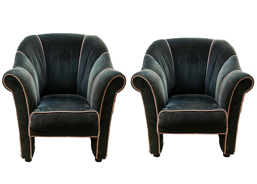 AFTER JOSEF HOFFMANN: PAIR OF MOHAIR CLUB CHAIRS: with charcoal mohair upholstery