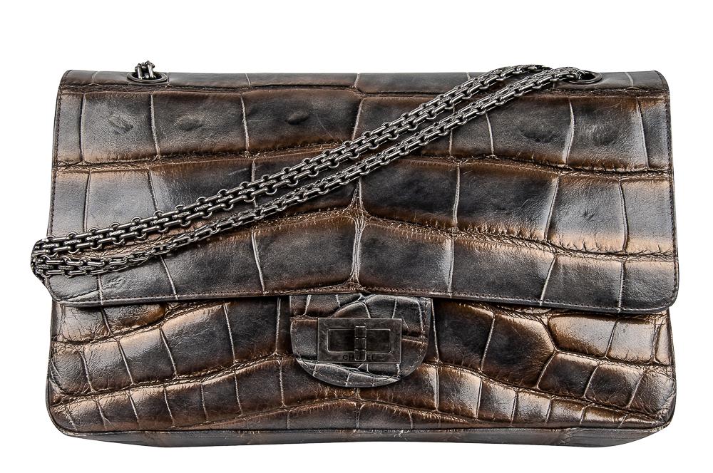 CHANEL METALLIC REISSUE DOUBLE FLAP BAG: circa 2006-2008 12 1/4 inches wide; 2 3/4 inches deep; 7 1/2 inches high