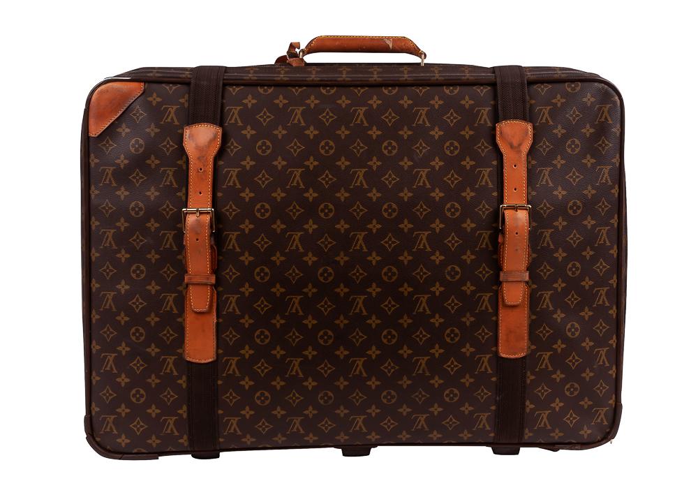 LOUIS VUITTON SOFT CASE LUGGAGE WITH GARMENT CARRIERS: Together with a soft garment bag and packing cube (two additional pieces)27 1/2 inches wide; 5 1/2 inches deep; 20 inches high
