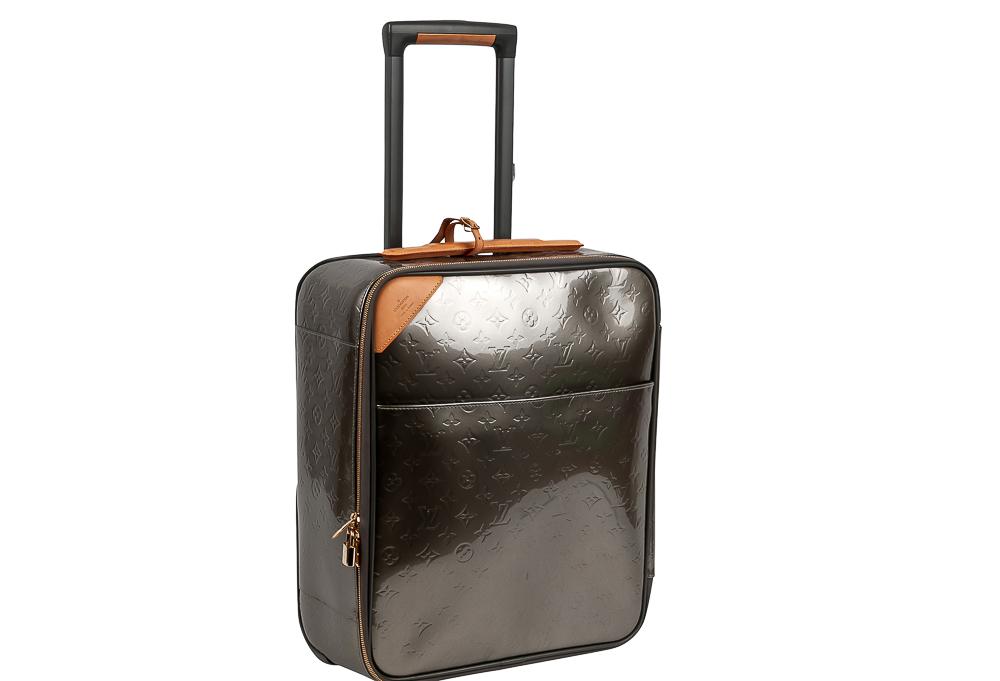 LOUIS VUITTON METALLIC SUITCASE: with protective cover Condition: zipper locks missing key 14 1/4 inches wide; 7 inches deep; 18 1/4 inches high