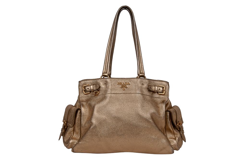 PRADA GOLD SATCHEL: with prada plaque on inside 10 inches high; 12 inches wide; handle drop 10 inches