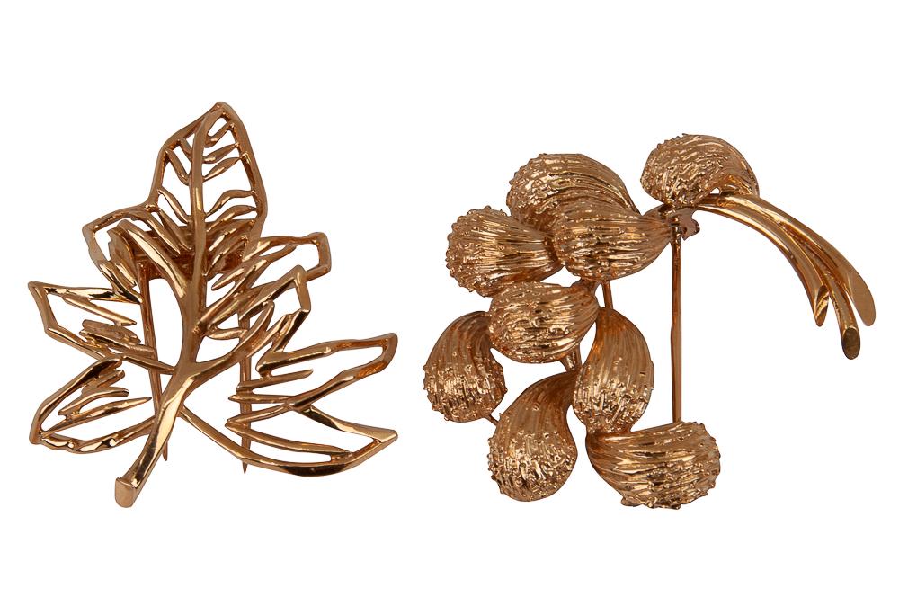TWO ASSORTED CARTIER 18 KARAT YELLOW GOLD BROOCHES: each signed 'Cartier, Paris' 35.1 grams total one measuring 2 inches; the other, 3 1/2 inches