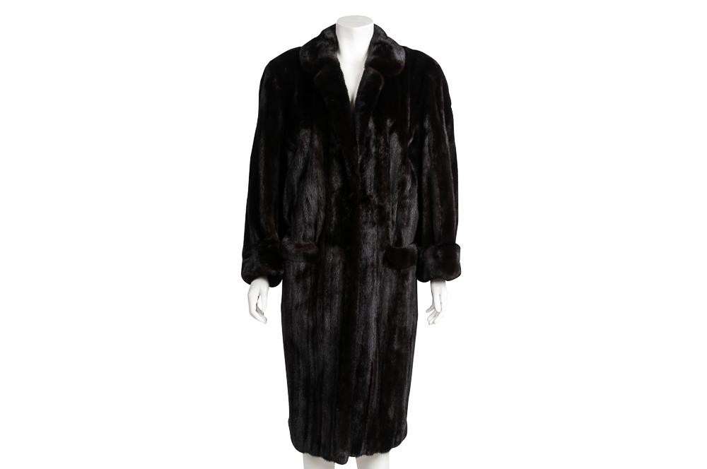 EDWARDS LOWELL DARK MINK COAT: with Black Willow Ranch Mink tag inside shoulder width: 17 inches; back length: 43 inches