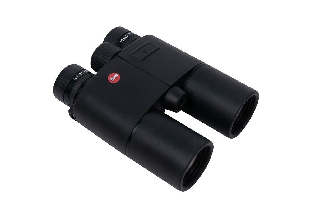 LEICA GEOVID 10X42 R BINOCULARS/RANGEFINDER: Rangefinder info is displayed in yards. Condition: binoculars show normal wear due to use