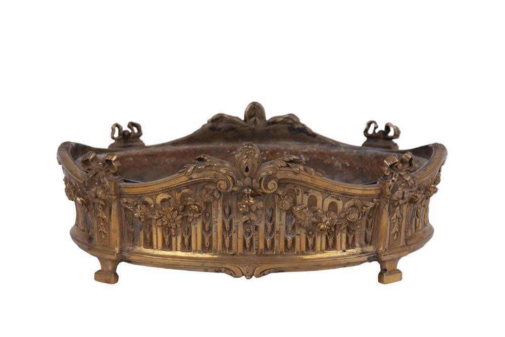 FRENCH GILT METAL JARDINIERE: in the Louis XVI style 12 inches wide; 8 1/2 inches deep; 4 1/2 inches high