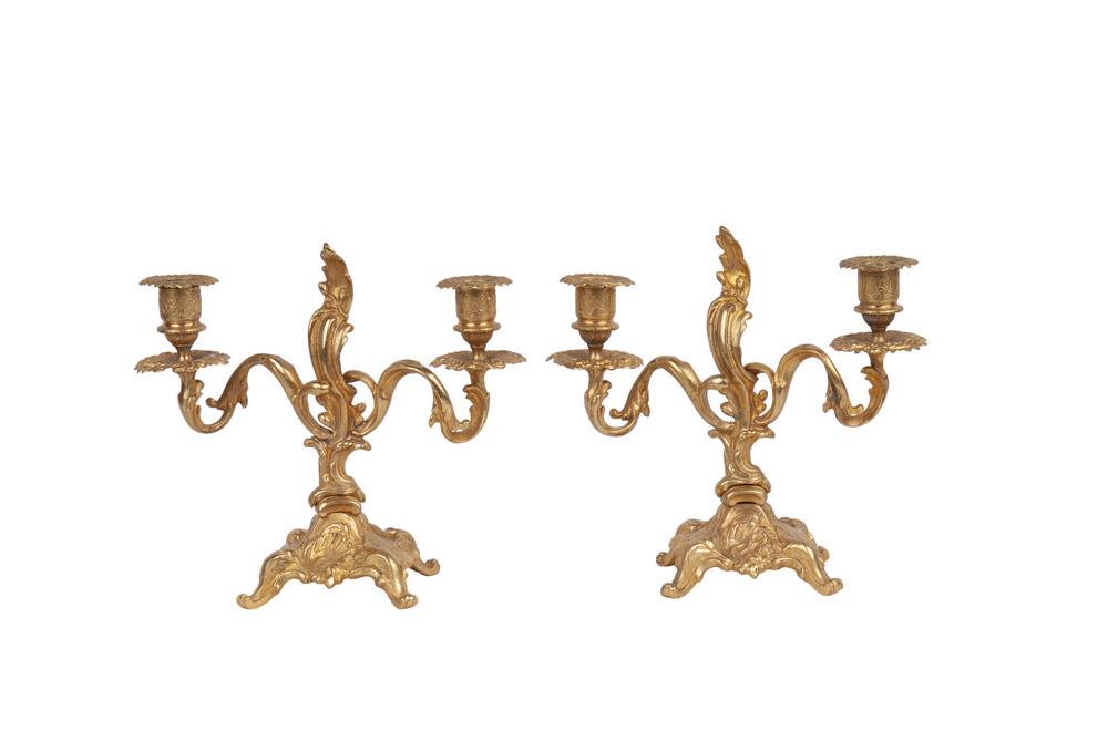 PAIR OF FRENCH ROCOCO STYLE CANDELABRA: each with two lights 9 inches high
