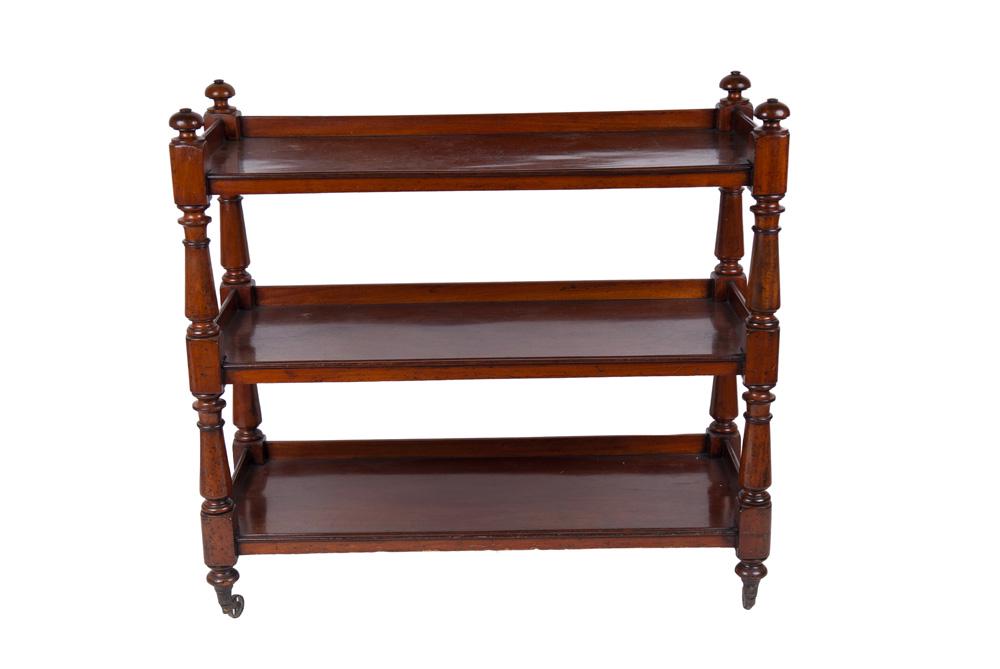 EDWARDIAN MAHOGANY TIERED SERVER: 47 inches wide; 18 1/2 inches wide; 44 inches high