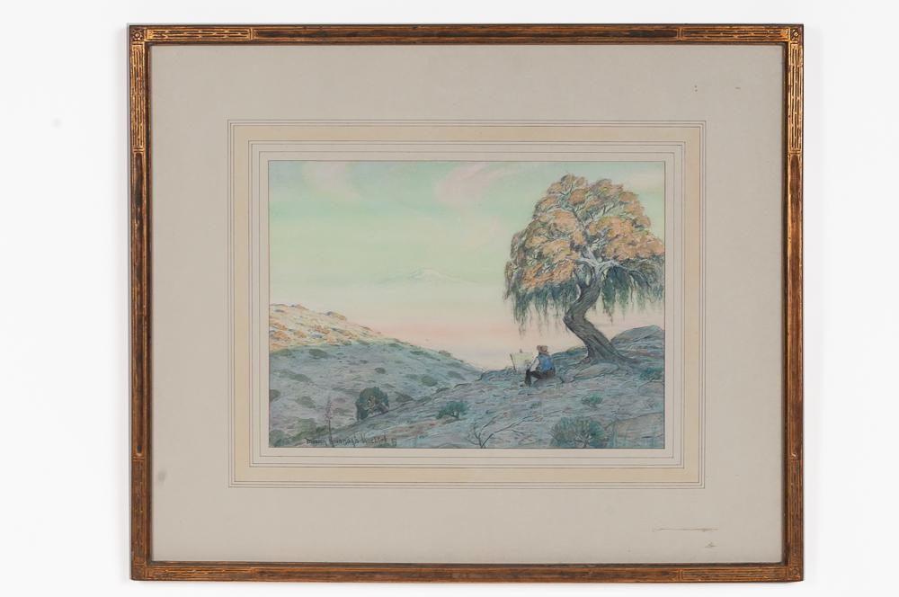 MARION KAVANAUGH WACHTEL: "ELMER SKETCHING": watercolor on paper signed lower left 14 x 20 inches sight
