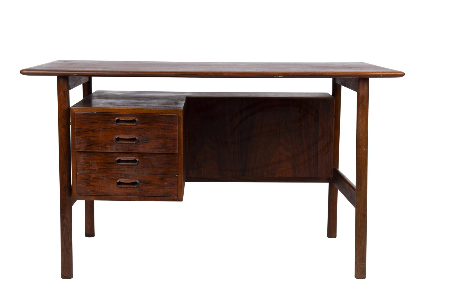 DANISH MODERN DESK: stamped 'GCD Denmark' below top 49 inches wide; 25 1/2 inches deep; 28 inches high