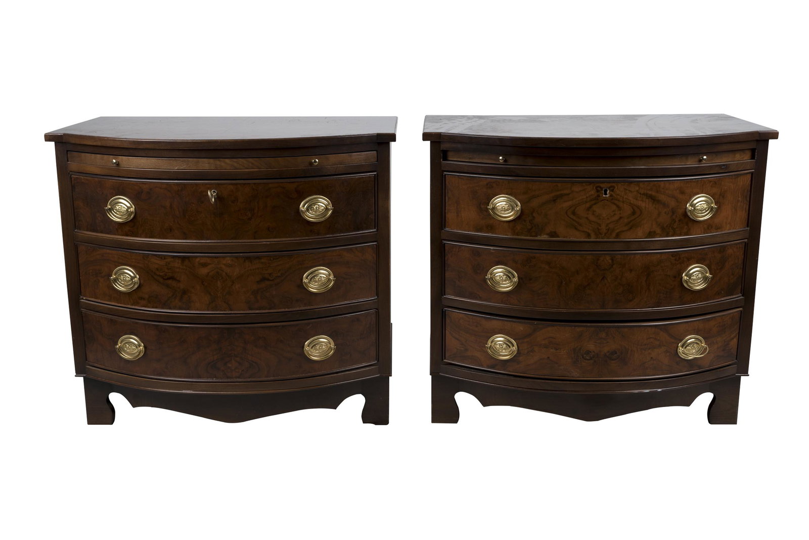 PAIR OF STAINED MAHOGANY BEDSIDE COMMODES: Condition: with minor scuffs to surface; with key 33 1/4 inches wide; 22 1/4 inches deep; 30 inches high