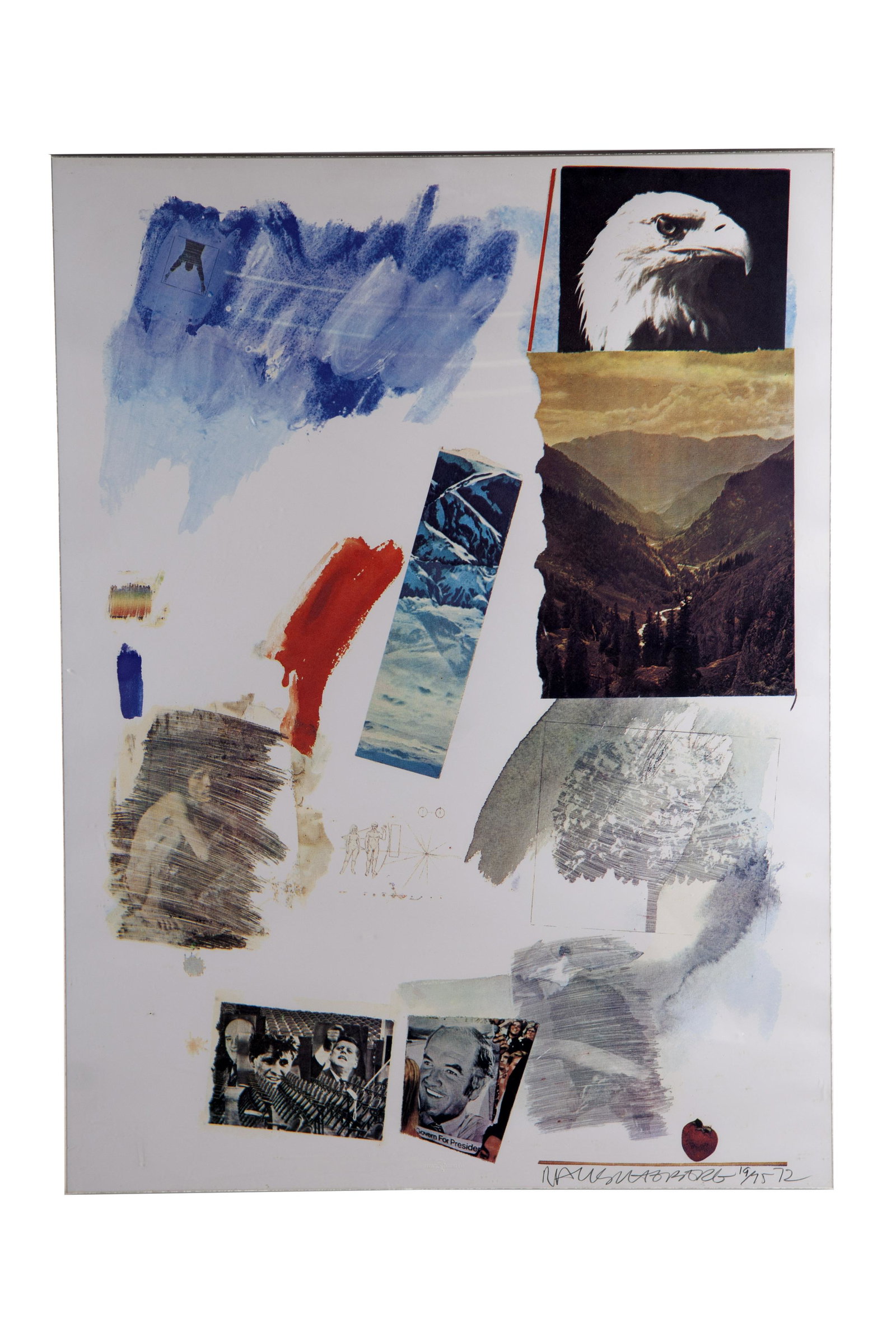 ROBERT RAUSCHENBERG: "MCGOVERN": circa 1972 offset lithograph signed, numbered 19/75, and dated in pencil 40 x 30 inches