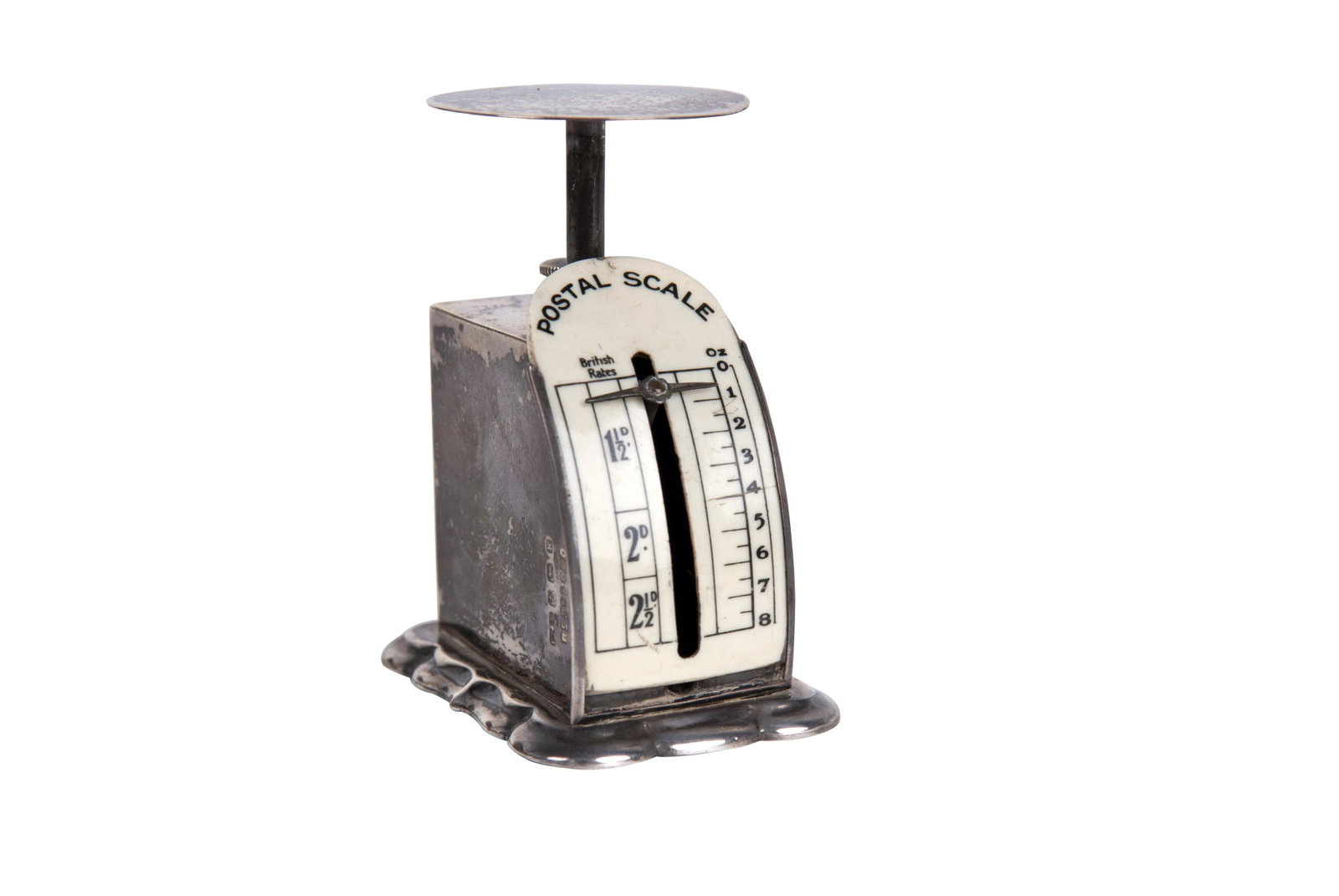 EDWARDIAN SILVER POSTAL SCALE: Levi & Salaman, Birmingham, 1909 2.85 troy ounces 2 1/2 inches high