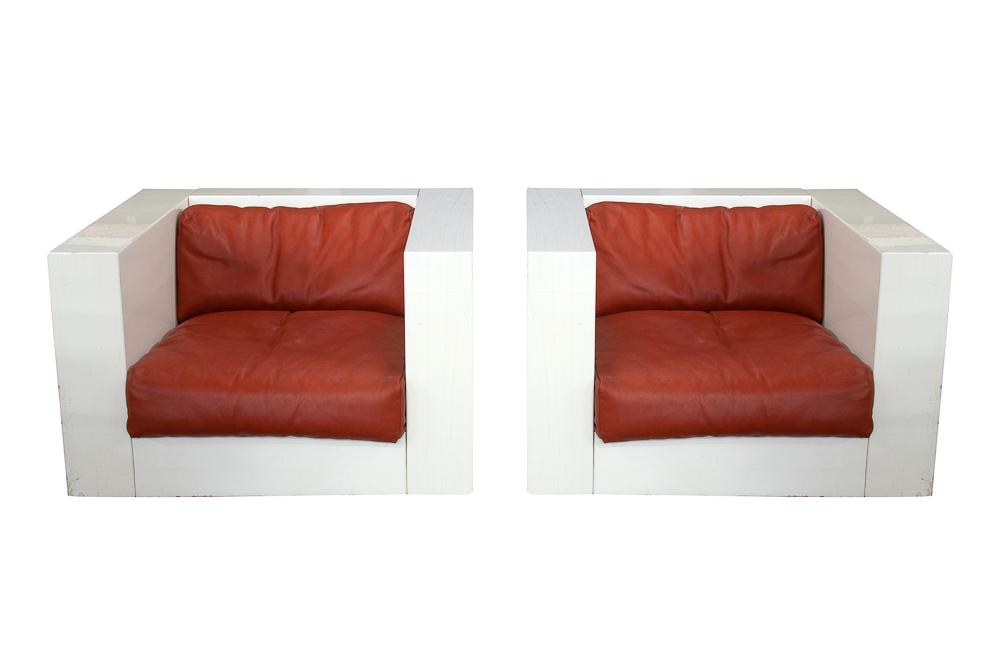 PAIR OF MASSIMO VIGNELLI FOR POLTRONOVA "SARATOGA" CUBE: circa 1970 35 1/2 inches wide; 35 1/2 inches deep; 23 3/4 inches high