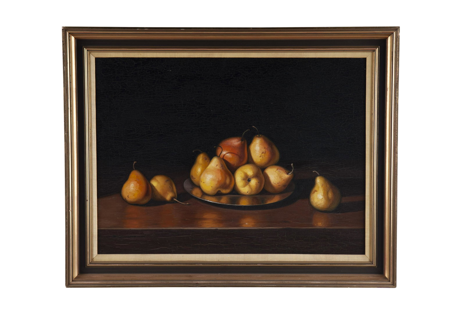 ROBERTO CAMPOS: "PERAS DE ARAGON": oil on canvas signed and titled verso Provenance: The Douglas & Eunice Goodan Living Trust Condition: with craqualure 21 1/4 x 29 inches