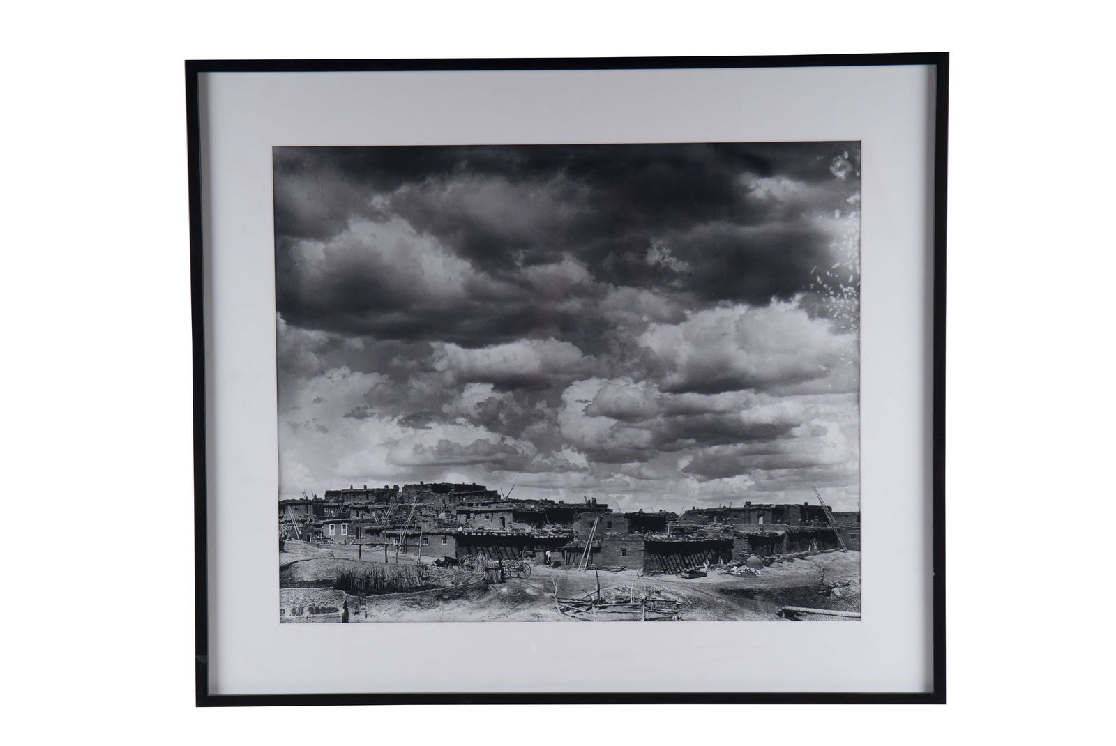 ADAM CLARK VROMAN: "ZUNI PUEBLO FROM THE SOUTHEAST": silver halide print with labels verso Condition: not removed from frame Provenance: The Douglas & Eunice Goodan Living Trust purchased from the Dinosaur Ball, Natural History Museum of Los Angeles, ci