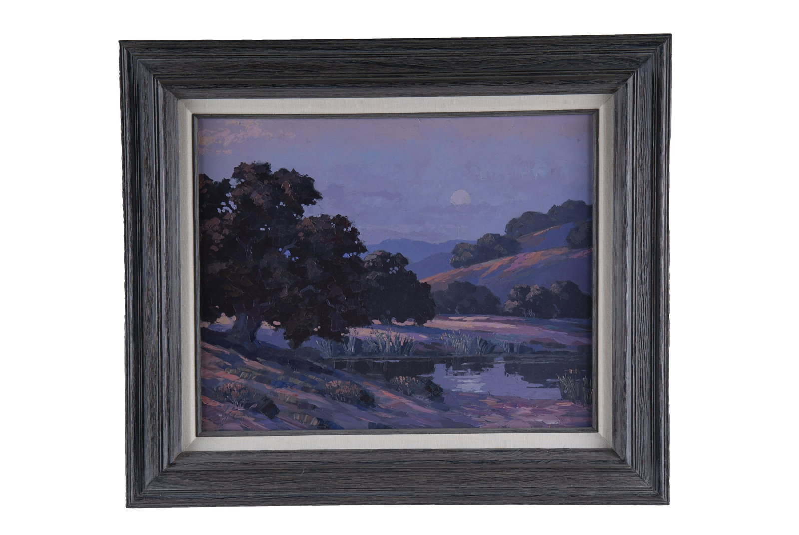 FRANK TAYLOR: "MOONRISE SUNSET": oil on canvas signed lower left titled on stretcher verso Provenance: The Douglas & Eunice Goodan Living Trust 16 x 20 inches