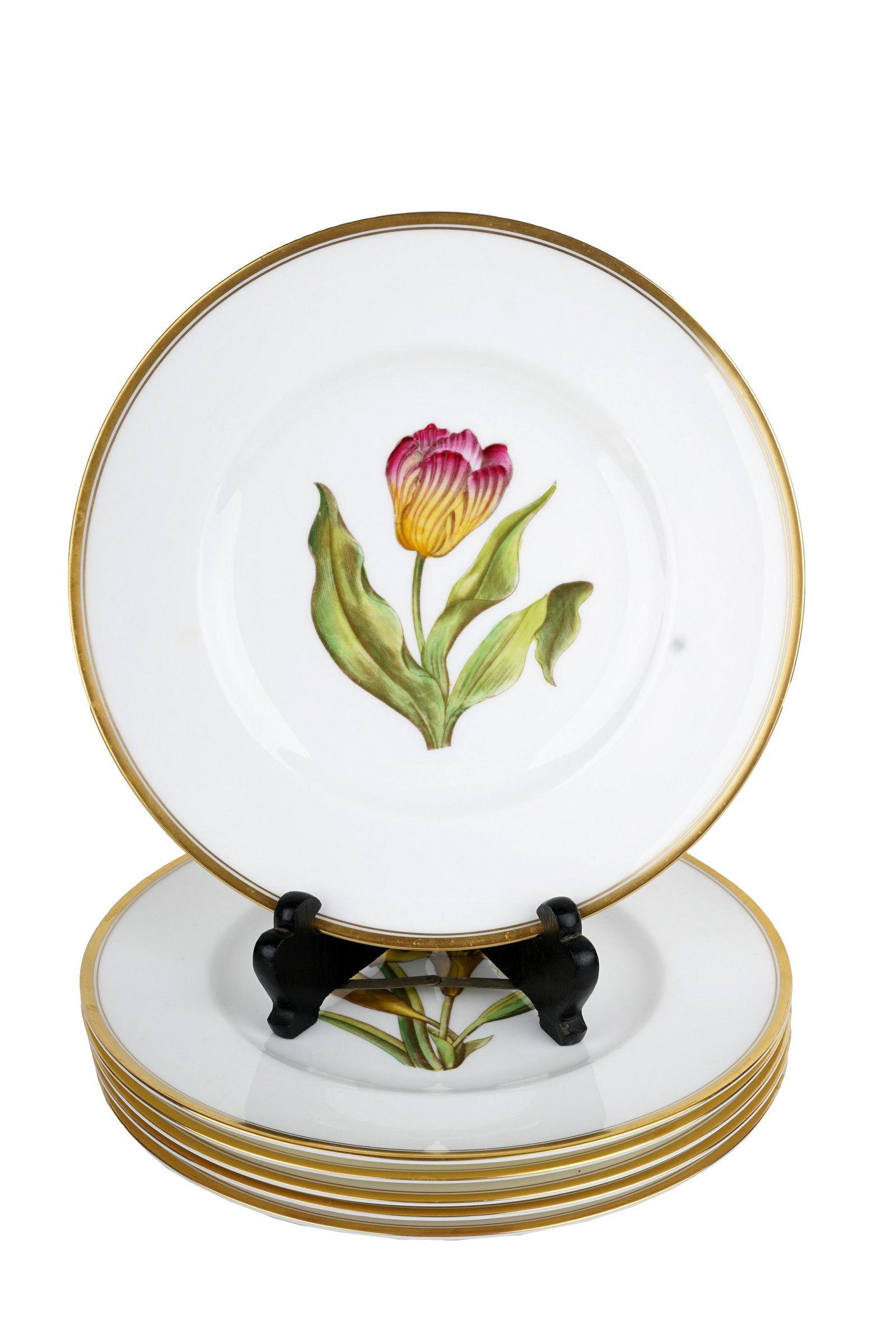 SIX ROYAL WORCESTER HAND-PAINTED PORCELAIN PLATES: designed by A.H. Williamson; each depicting a different flower Condition: good Provenance: The Estate of Judith Sterling Morse Plunkett 9 1/4 inches diameter