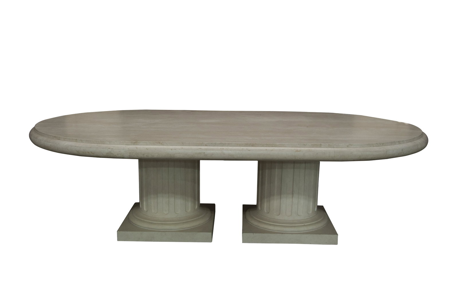 TWIN PEDESTAL & STONE TOP DINING TABLE: the top 105 x 60 inches