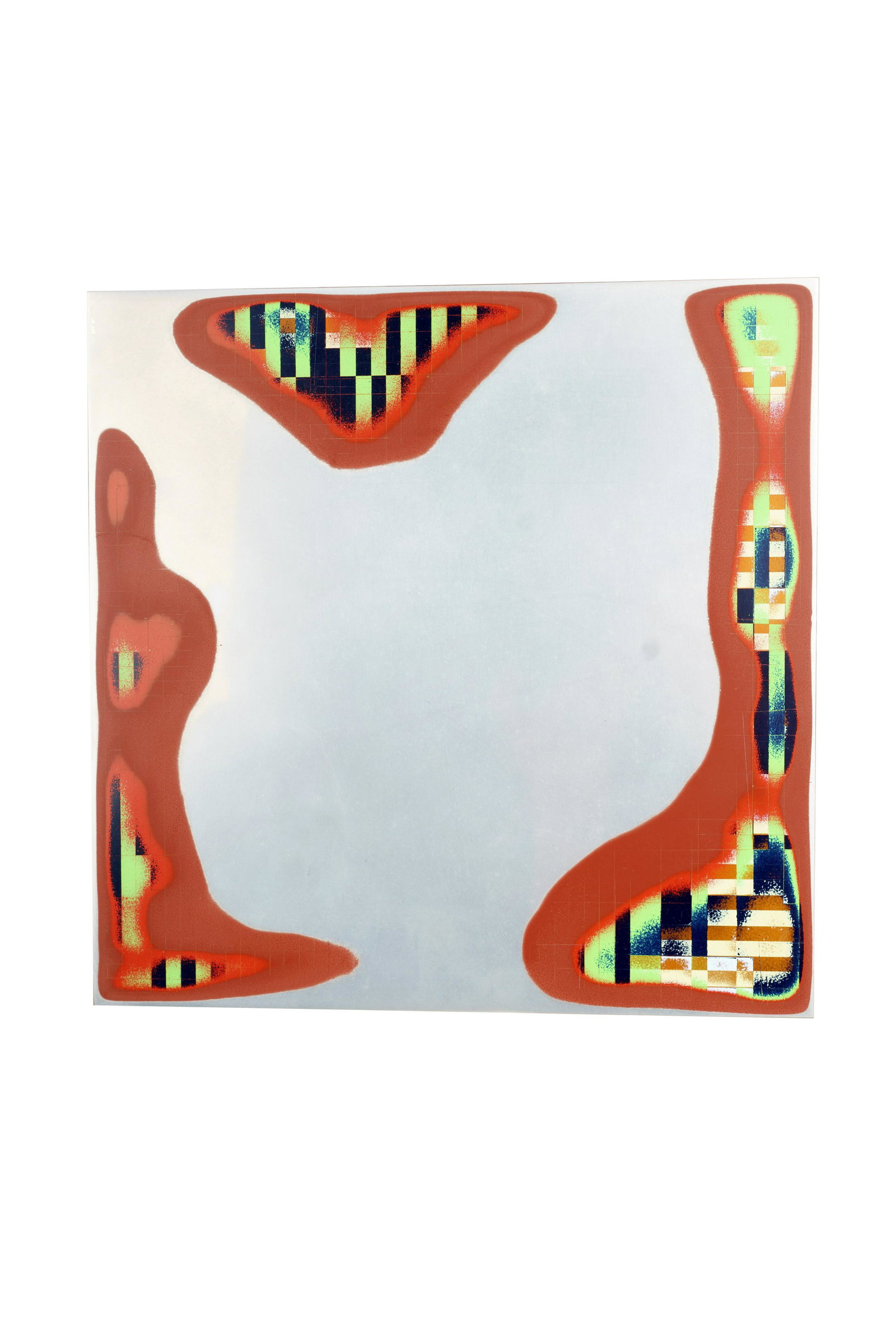 DANIEL AKSTEN: WALL PLAQUE: aluminum signed on wood verso Provenance: The Estate of Judith Sterling Morse Plunkett 12 x 12 inches