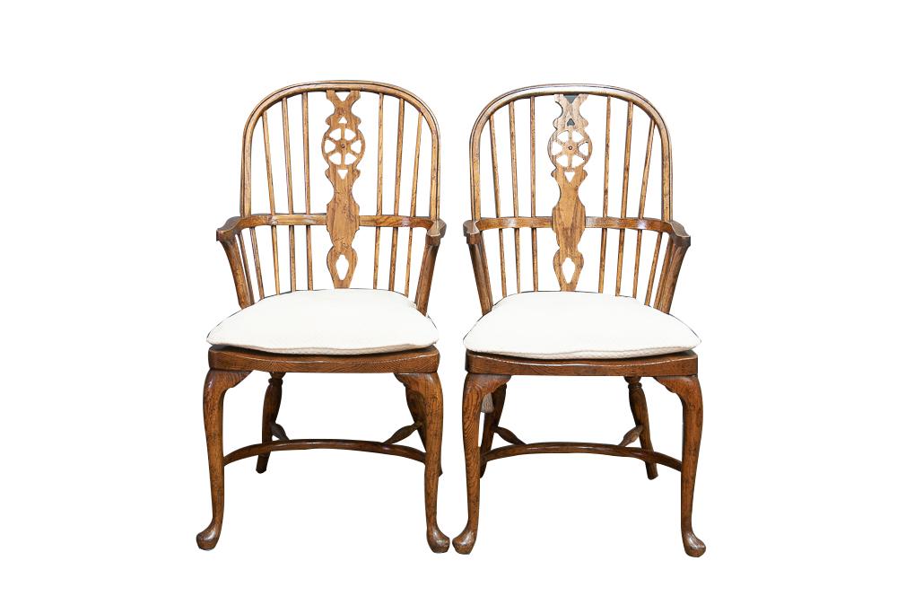 SIX WINDSOR STYLE ARMCHAIRS: outside arm to outside arm: 21 inches; 40 1/2 inches high