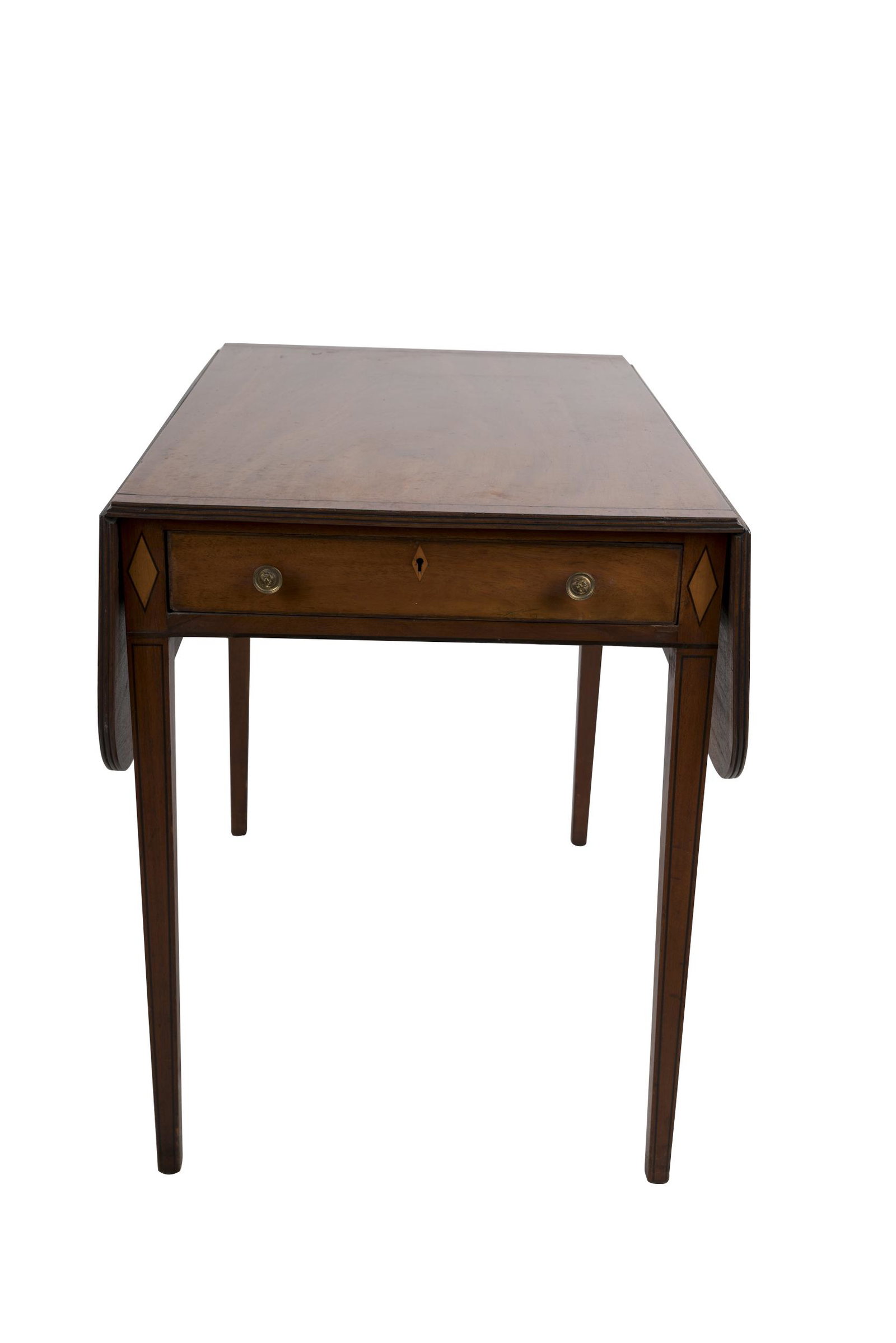 GEORGE III INLAID MAHOGANY PEMBROKE TABLE: Provenance: The Estate of Judith Sterling Morse Plunkett 42 inches wide; 23 ¾ inches deep; 28 inches high
