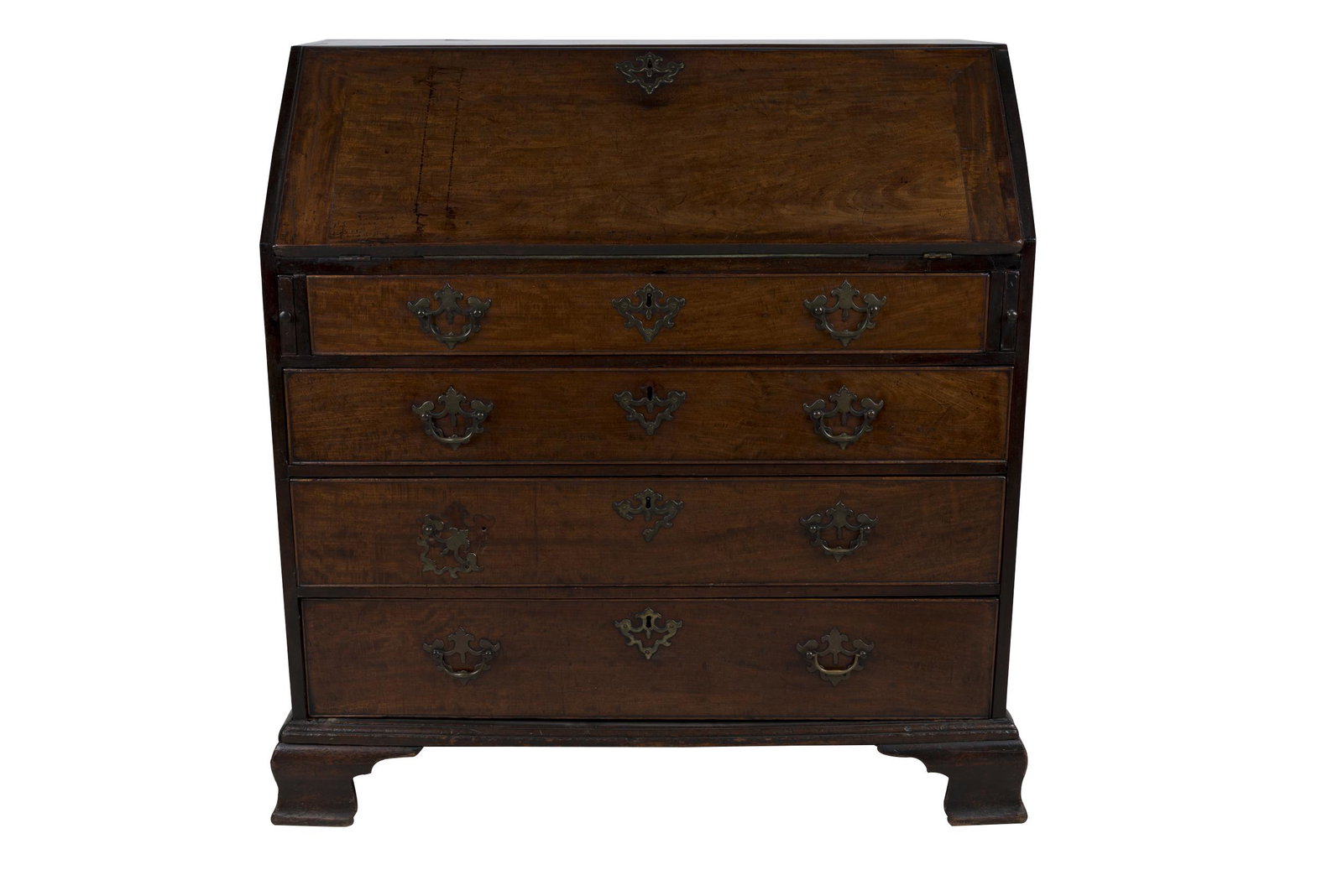 GEORGIAN MAHOGANY FALL-FRONT BUREAU: Provenance: The Estate of Judith Sterling Morse Plunkett 39 inches wide; 22 inches deep; 41 inches high