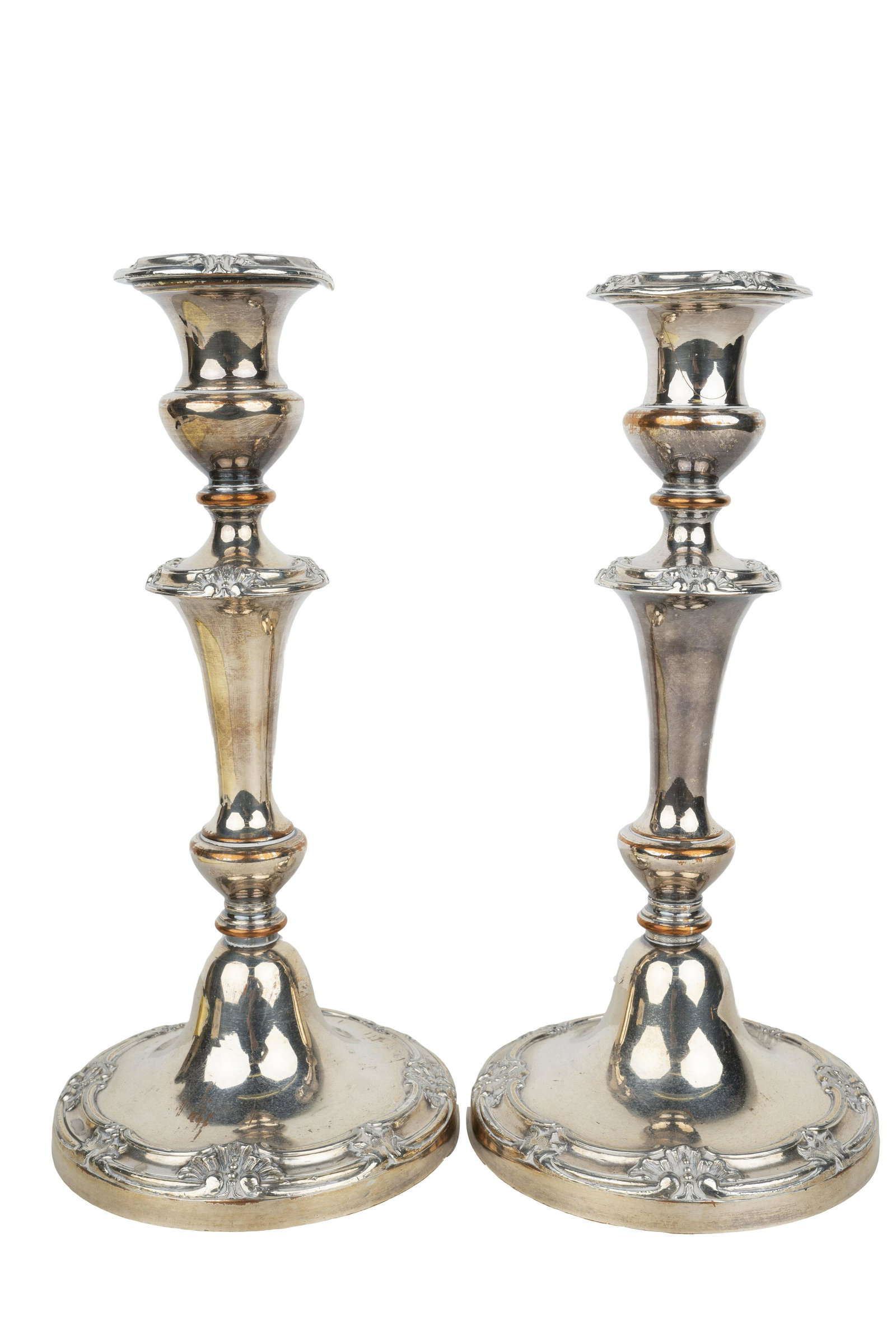 PAIR OF SHEFFIELD SILVER-PLATE CANDLESTICKS: Provenance: The Estate of Judith Sterling Morse Plunkett 10 1/4 inches high